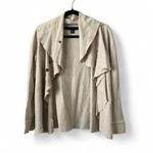 Kensie Draped Waterfall Cardigan Size M Oatmeal Good Ruffle Snap Jacket